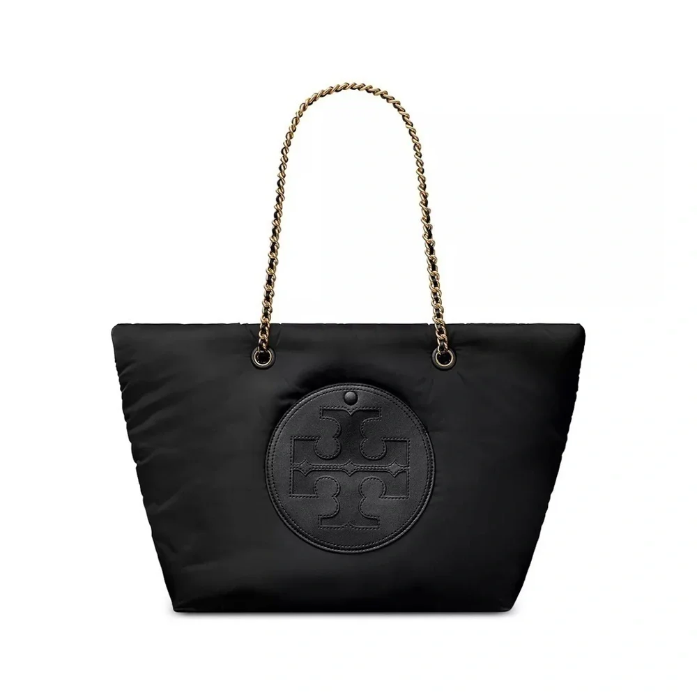 NWT- TORY BURCH• ELLA SOFT PUFFY CHAIN TOTE BLACK GHW